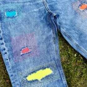 Womens Cropped MOM Jeans - Upcycled Reworked - Size 14